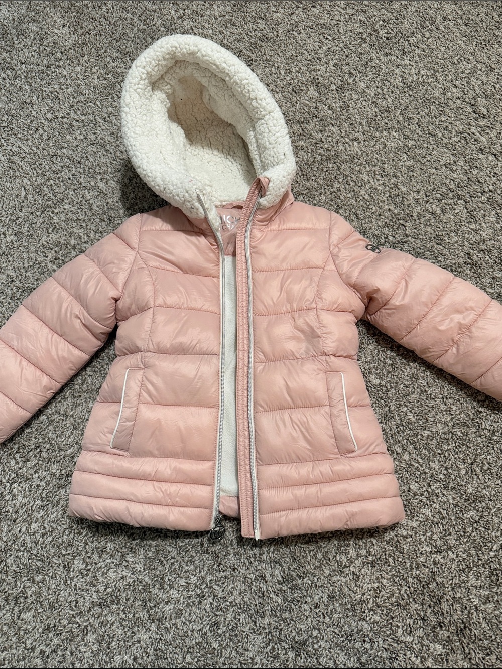 Michael Kors Pink Puffer Jacket with White Sherpa Hood